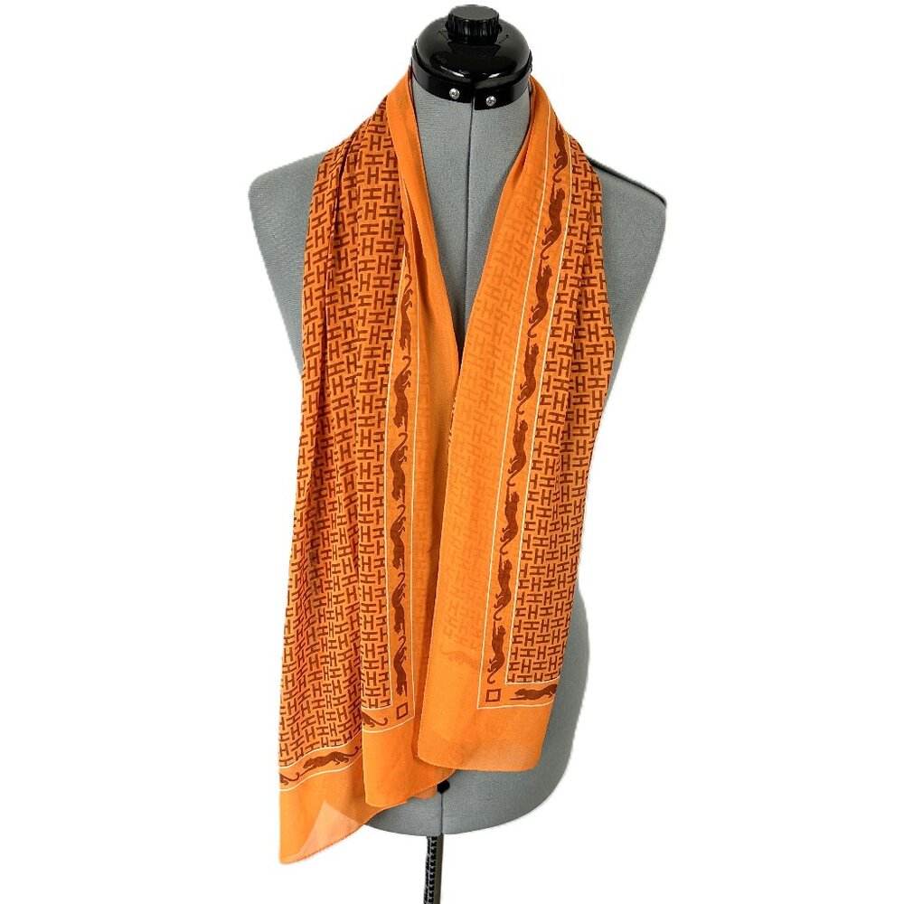 Effy Hematian Panther Crepe Rectangle Scarf Orange